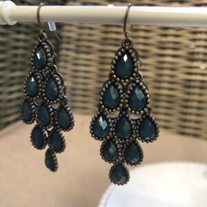 Anthtopologie Teardrop Earrings in Antique Gold and Blue